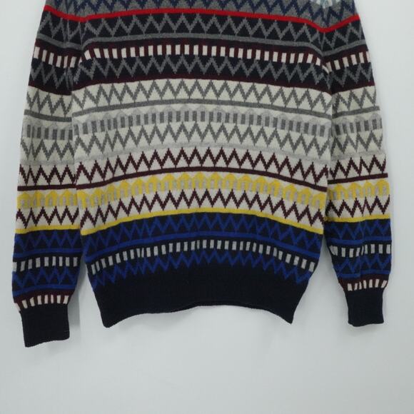 Gap Sweater Men Small Multicolor Zig Zag Lambswool Blend Crewneck Classic - Picture 8 of 11